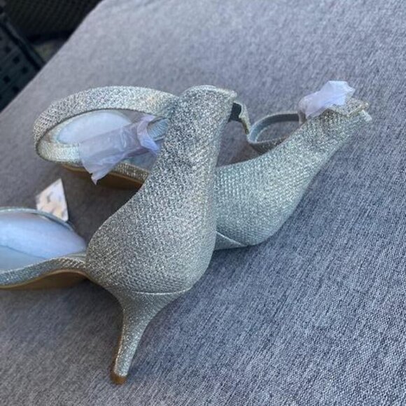 Silver Glitter Stilettos Ankle Strap Open Toe Pump Heeled Sandals, Size 8 - Picture 6 of 8